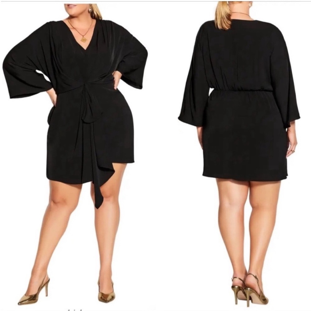 City Chic Whirlpool Long Sleeve Mini Dress Black 12